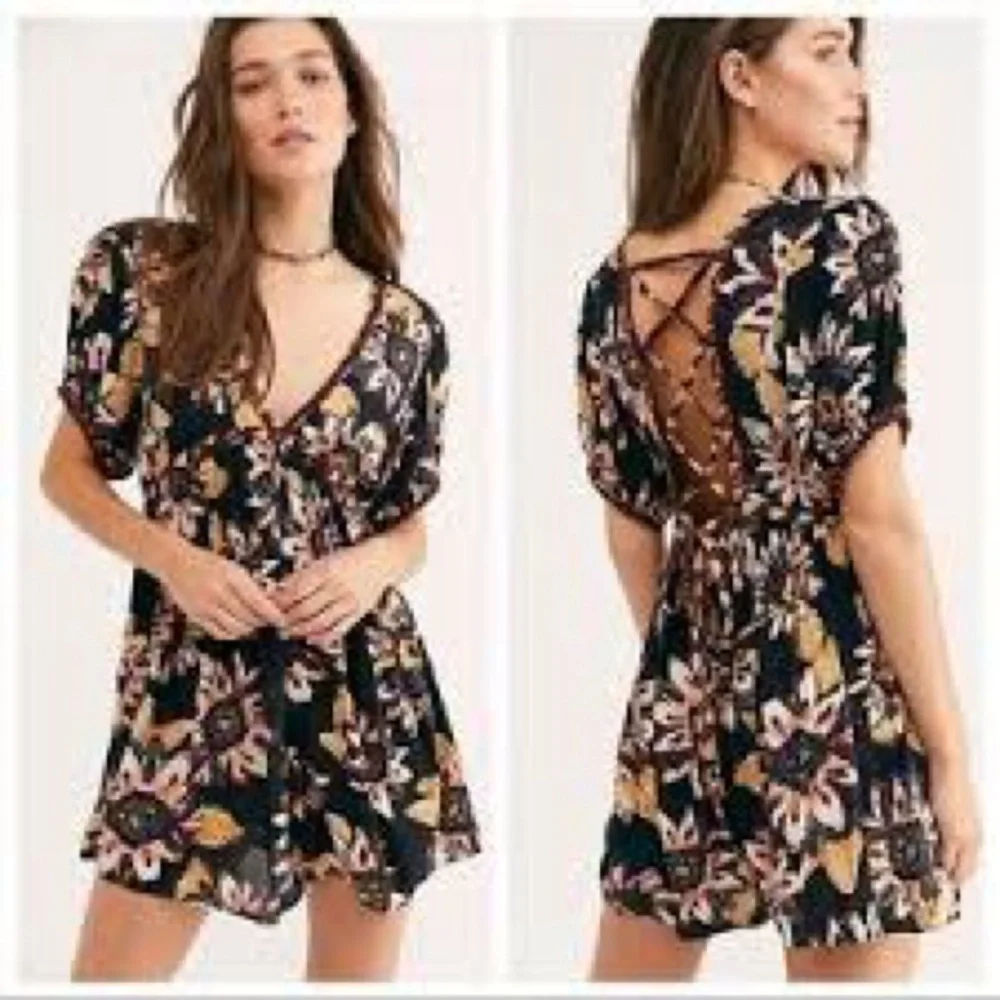 Free People On The Edge Floral Backless Romper - Picture 6 of 9